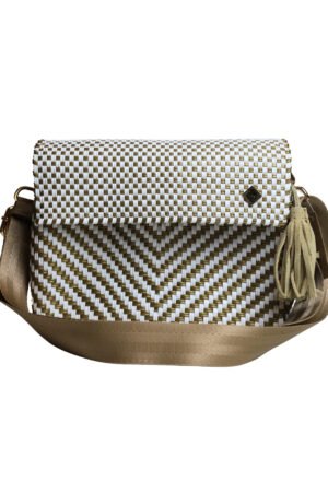 Cross Body Dorada con Blanco a Rayas