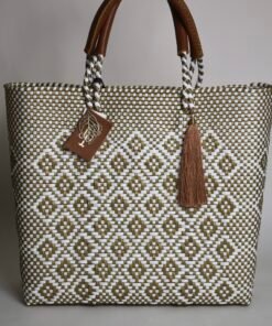 Alternative view of Frida Mediana Artisan Bag – White & Gold Handwoven Mexican Bag