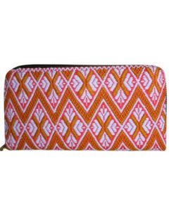 Cartera naranja con blanco y rosa