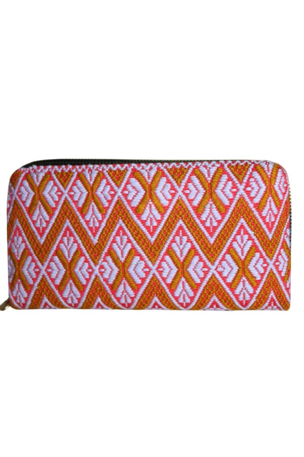 Cartera naranja con blanco y rosa