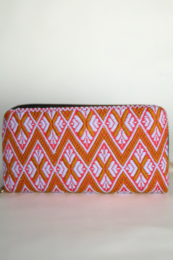 Cartera naranja con blanco y rosa