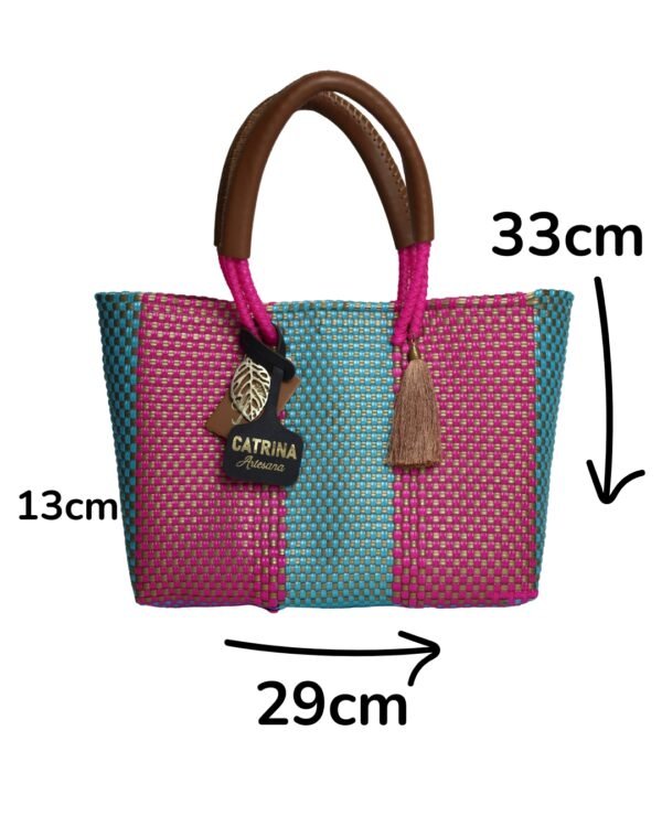 Mini Frida Artisan Bag – Pink & Aqua Blue Handwoven Mexican Bag