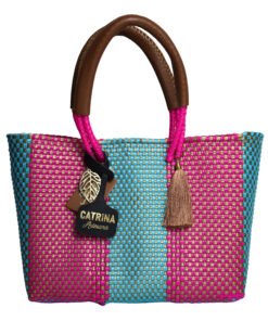 Alternative view of Mini Frida Artisan Bag – Pink & Aqua Blue Handwoven Mexican Bag