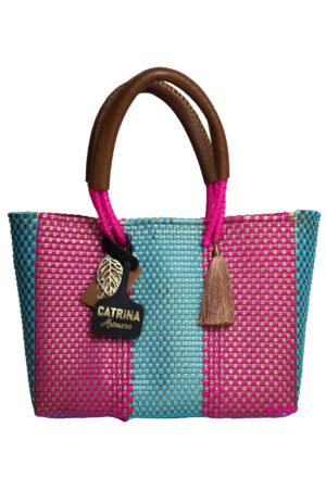 Cartera naranja con blanco y rosa