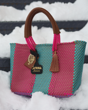 Mini Frida Artisan Bag – Pink & Aqua Blue Handwoven Mexican Bag