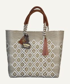 Frida Mediana Artisan Bag – White & Gold Handwoven Mexican Bag